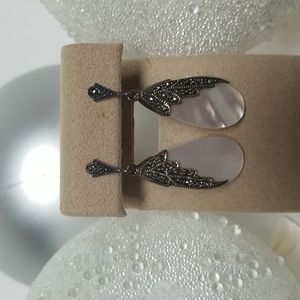 Sterling Silver, Marcasite, Mother of Pearl Earrings